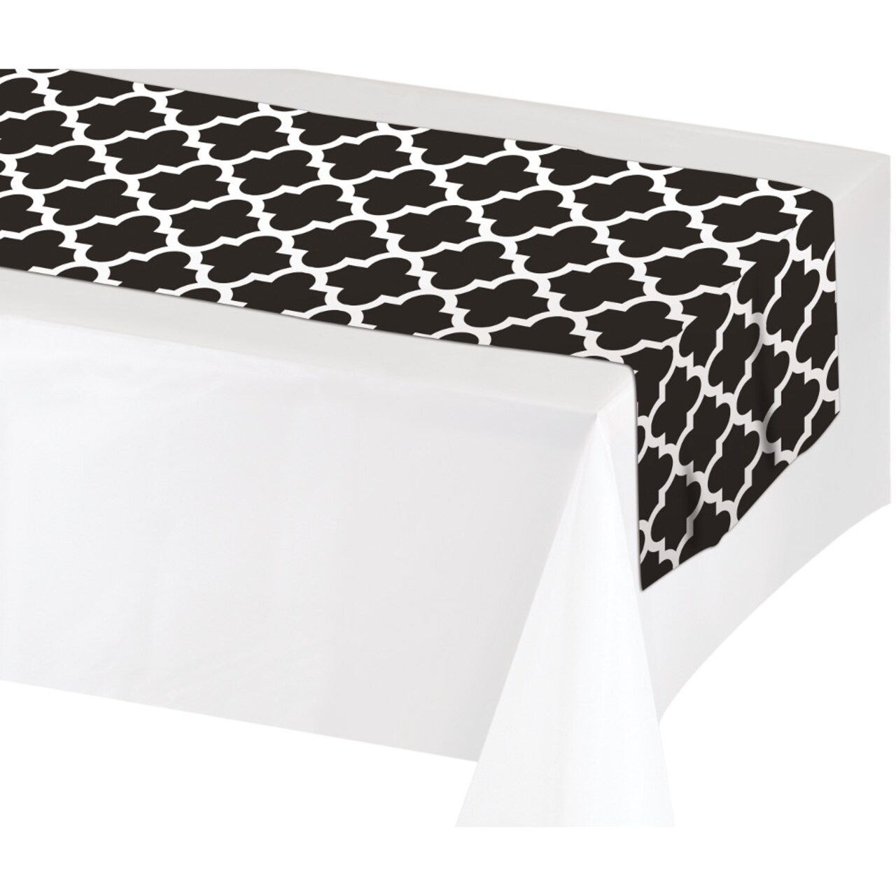 Party Central Geometric Rectangular Table Runners - 7' - White and Black - Club Pack of 12
